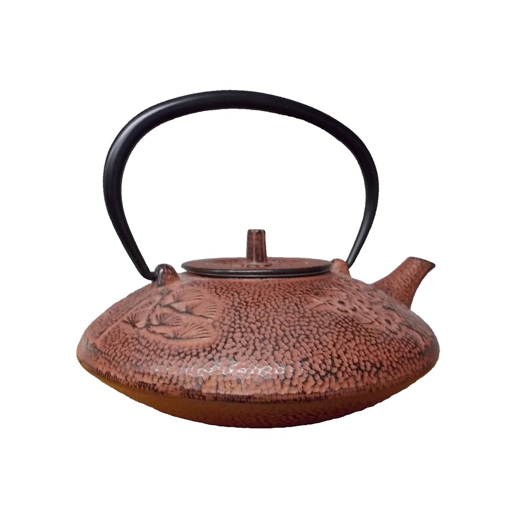 Vintage Cast Iron Tetsubin Teapot Red Brown Bamboo Pine Needle Japanese Style